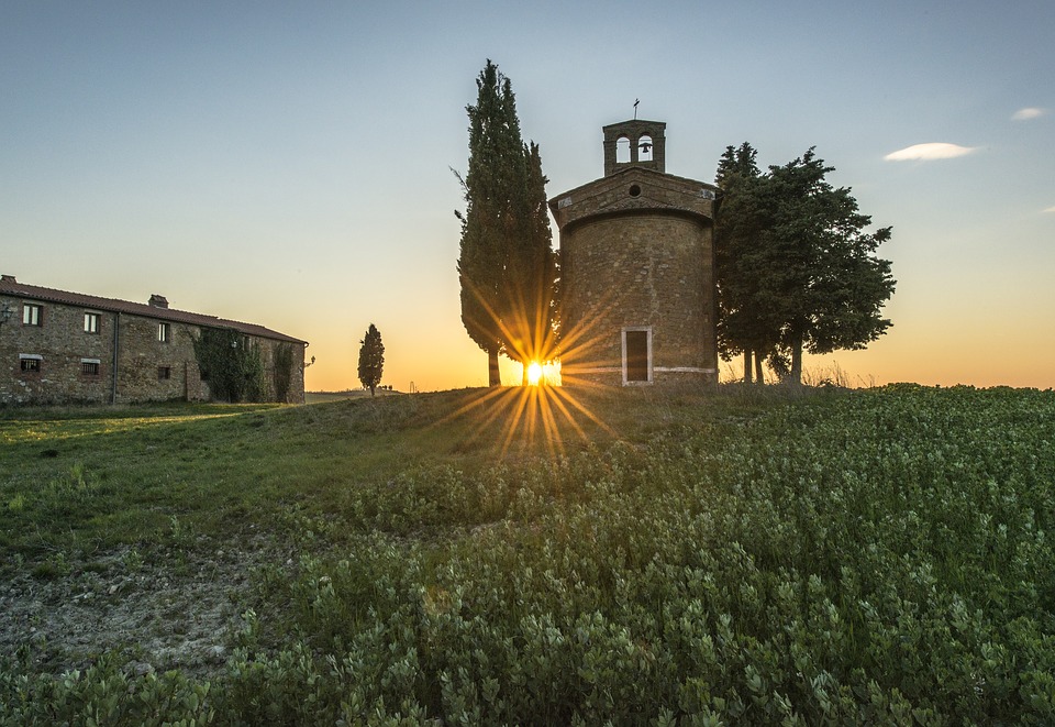 field, tuscany, sunset