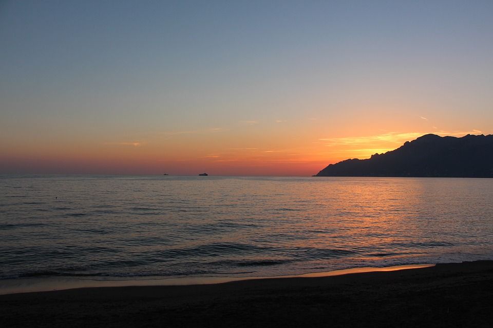 sunset, amalfi coast, salerno