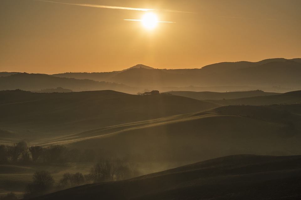 tuscany, landscape, sun