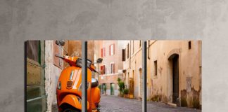 Old City Street with Motorbike in Rome, Italy