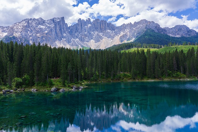 dolomites, carezza, latemar, south-tirol, nature, outdoors, lake, mountain lake, mountain landscape, alps, forest, reflection, clouds, italy, forest, forest, forest, forest, forest