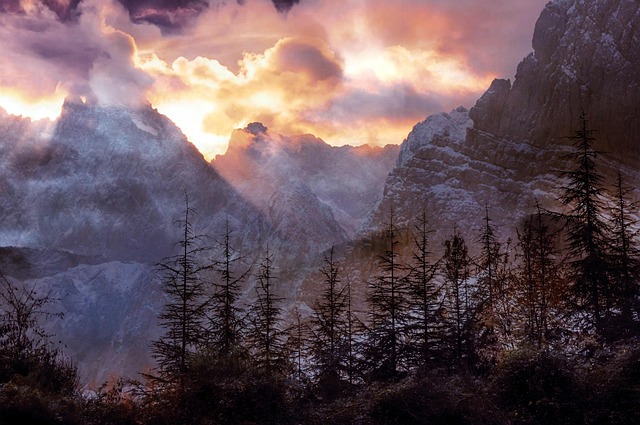 landscape, nature, sunset, mountain, cloud, tree, dolomite