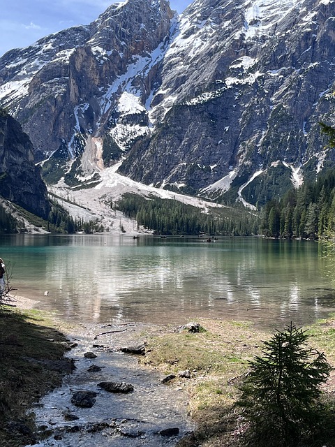 mountain, river, dolomites, nature, landscape