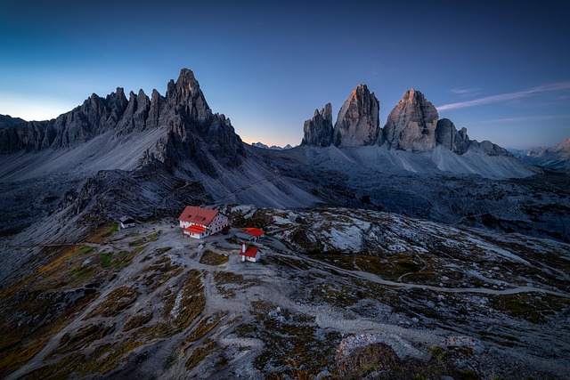 mountains, peak, aerial view, dolomites, italy, nature, shelter, house, landscape
