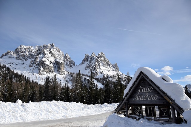 snow, winter, mountain, cold, nature, ice, alpine, landscape, chalet, cadini di misurina, lake antorno, dolomites