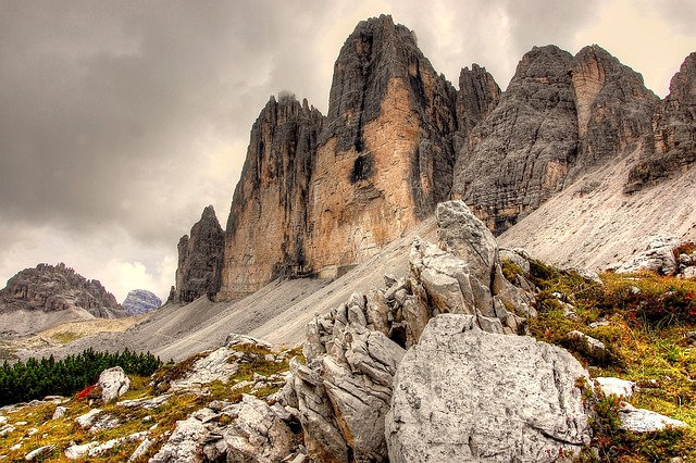 three peaks, dolomites, italy, mountains, alps, south-tirol, north face, lavaredo, rock, landscape, nature, hike, climbing wall, steep wall, rock face, natural wonders, dolomite, high, outlook, heaven, rubble field, mountain, alm
