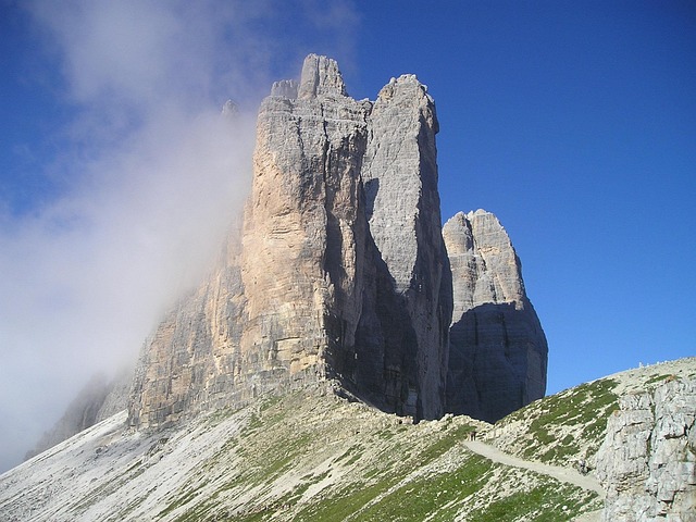 three peaks, lavaredo, north face, big pinnacle, western zinne, rock face, steep wall, climbing wall, rock, dolomite, dolomites, mountains, alps, south-tirol, nature, italy