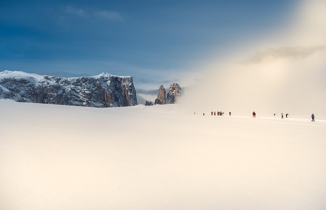winter, snow, skier, landscape, wintry, mystical, nature, dolomites